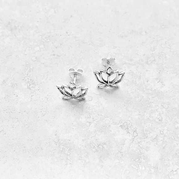 Sterling Silver Cut Out Lotus Stud Earring, Yoga Earrings, Spirit Flower Jewelry - Picture 4 of 8